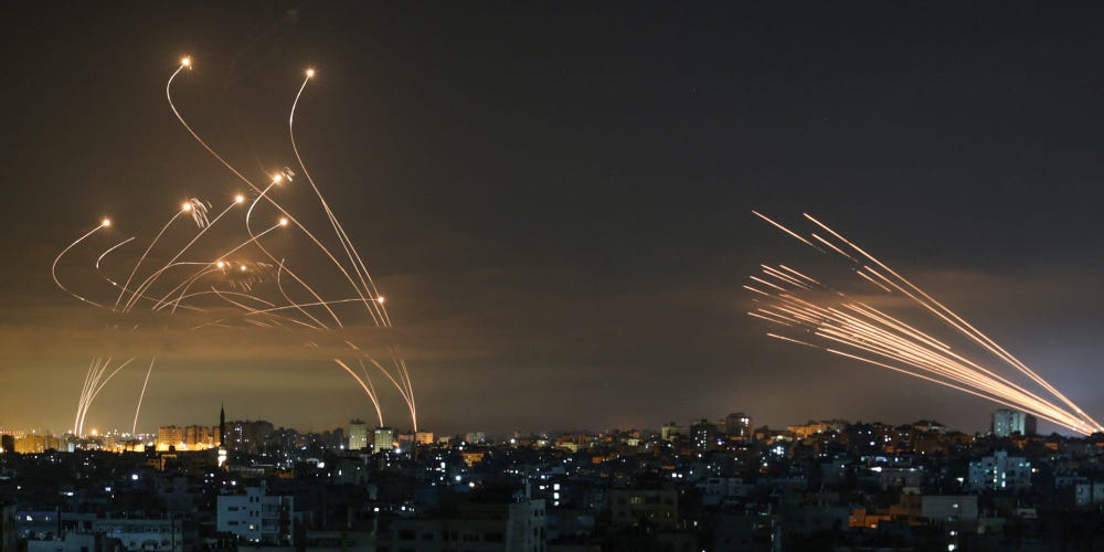Iron Dome intercepting Hassam rockets coming from Gaza strip