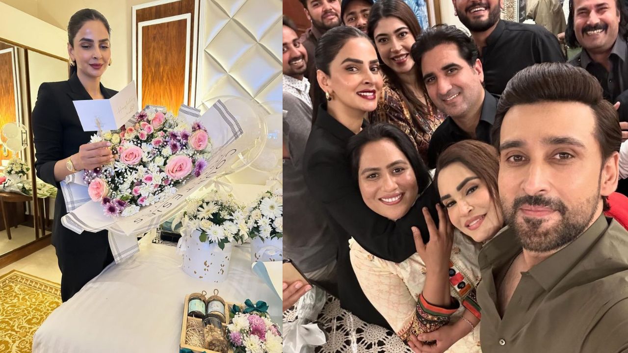 Saba Qamar receives huge pile of gift, flowers on birthday